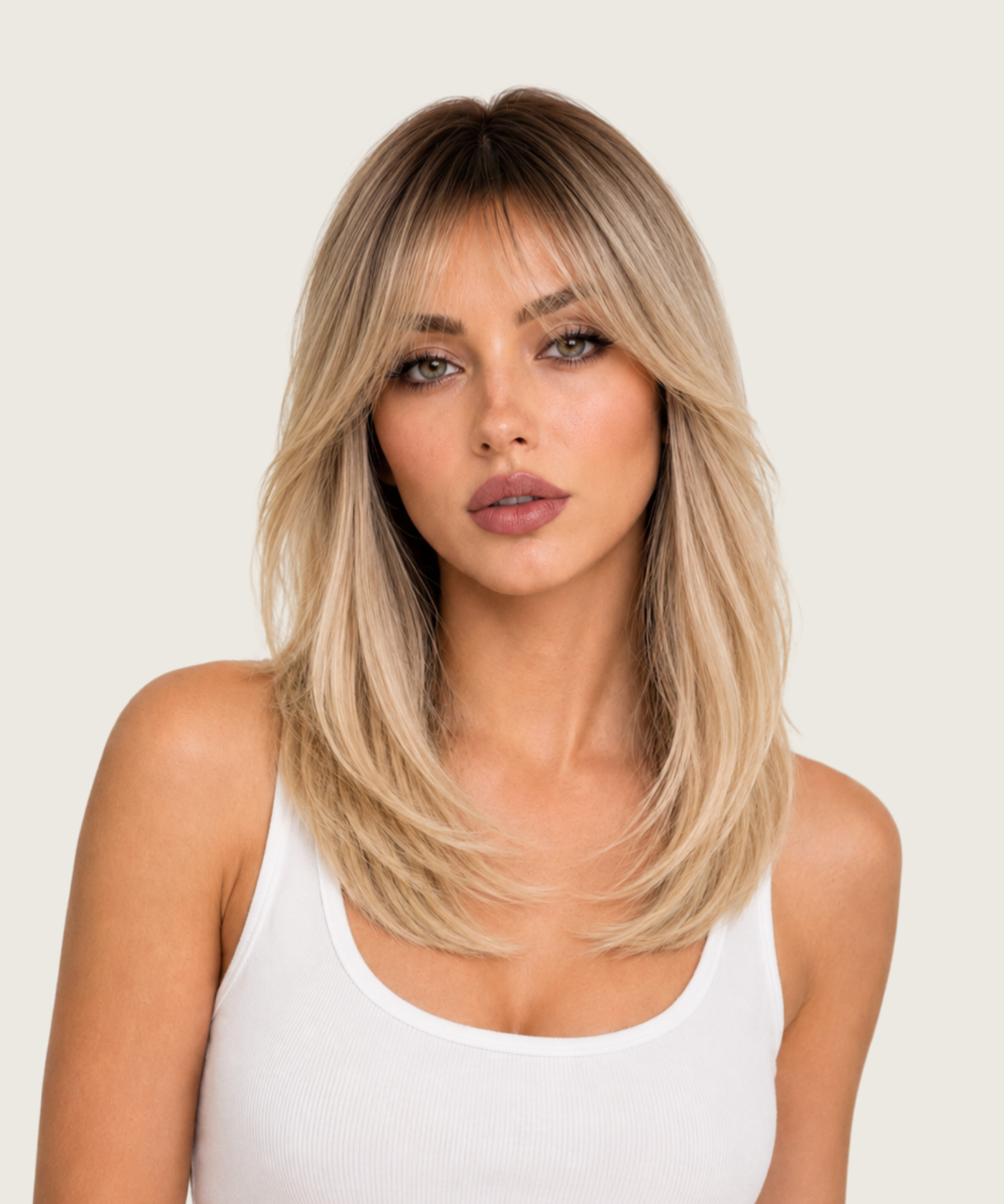 Caroline | Coupe dégradée sans effort | 40 cm Prête à l'emploi sans colle | Bonnet premium effet cuir chevelu