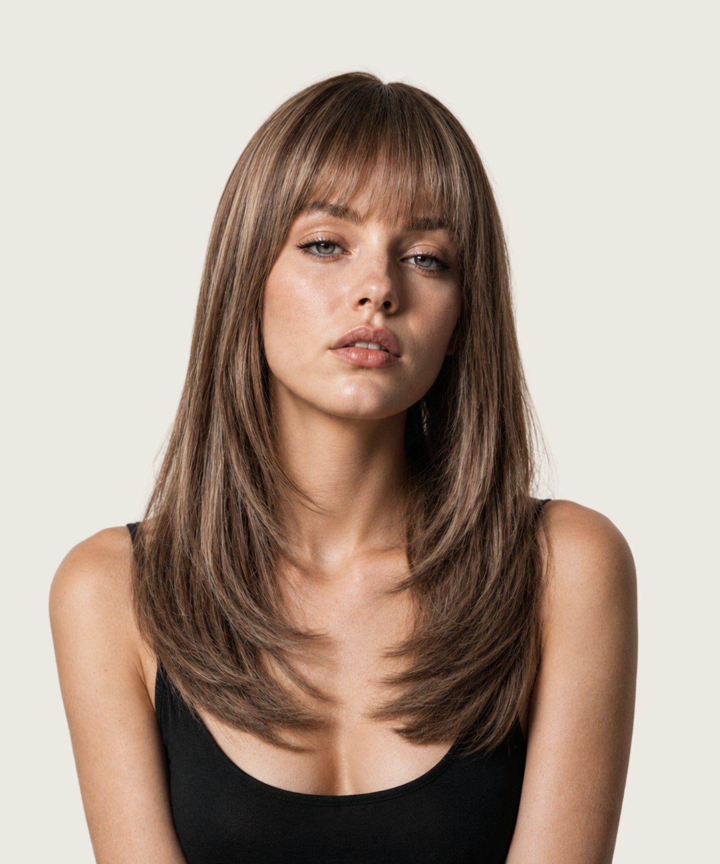 Julie | Beginner-Friendly 22" Brunette Layers | Premium Scalp-Like Cap