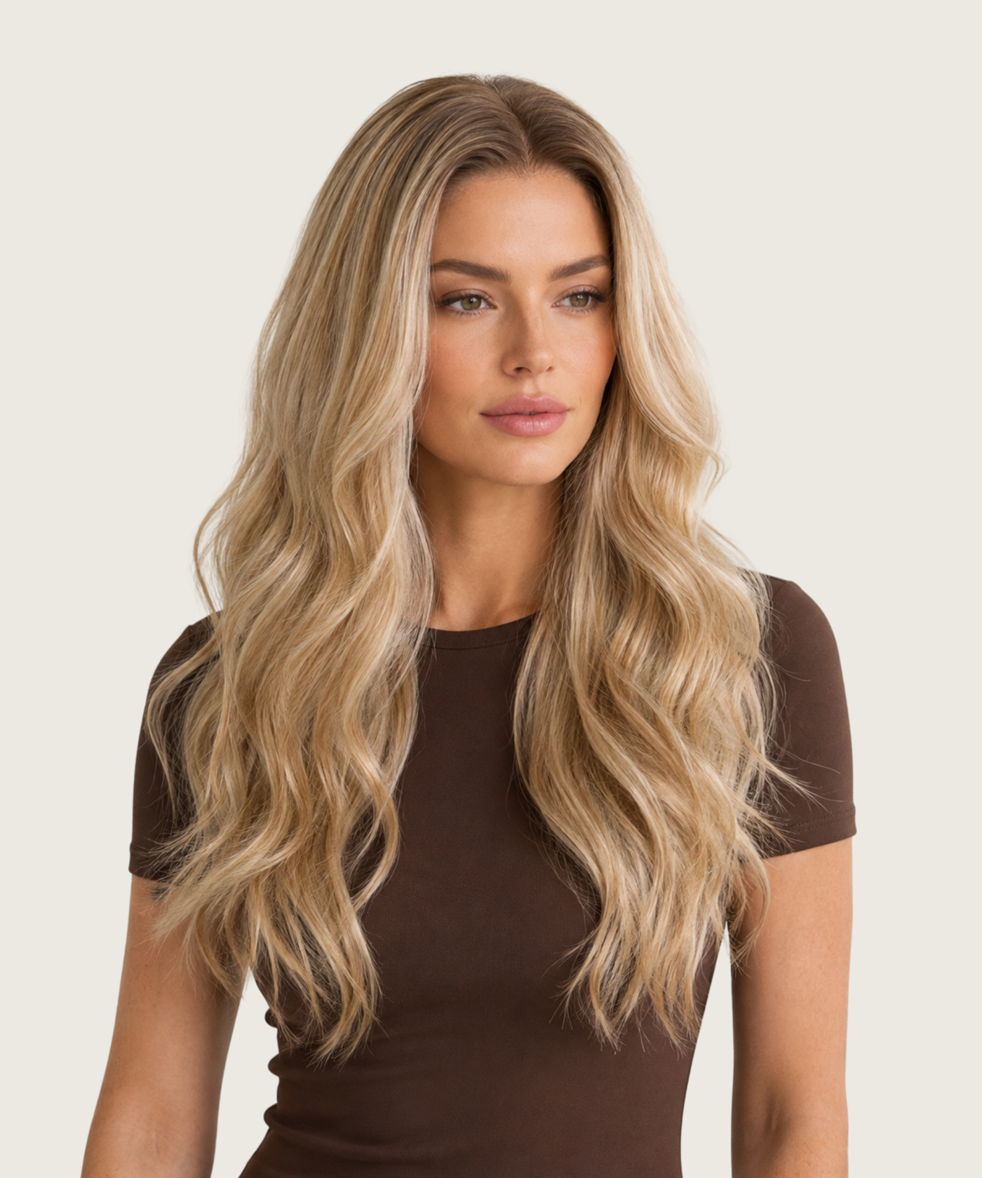 Grace 24-inch dimensional blonde HD lace wig with long waves, front view