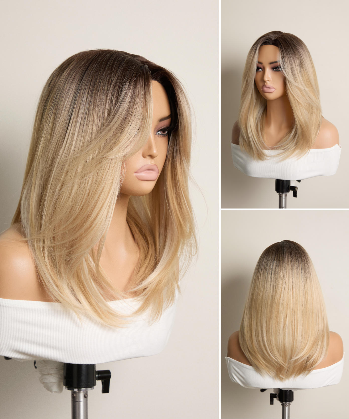 Caroline | Coupe dégradée sans effort | 40 cm Prête à l'emploi sans colle | Bonnet premium effet cuir chevelu