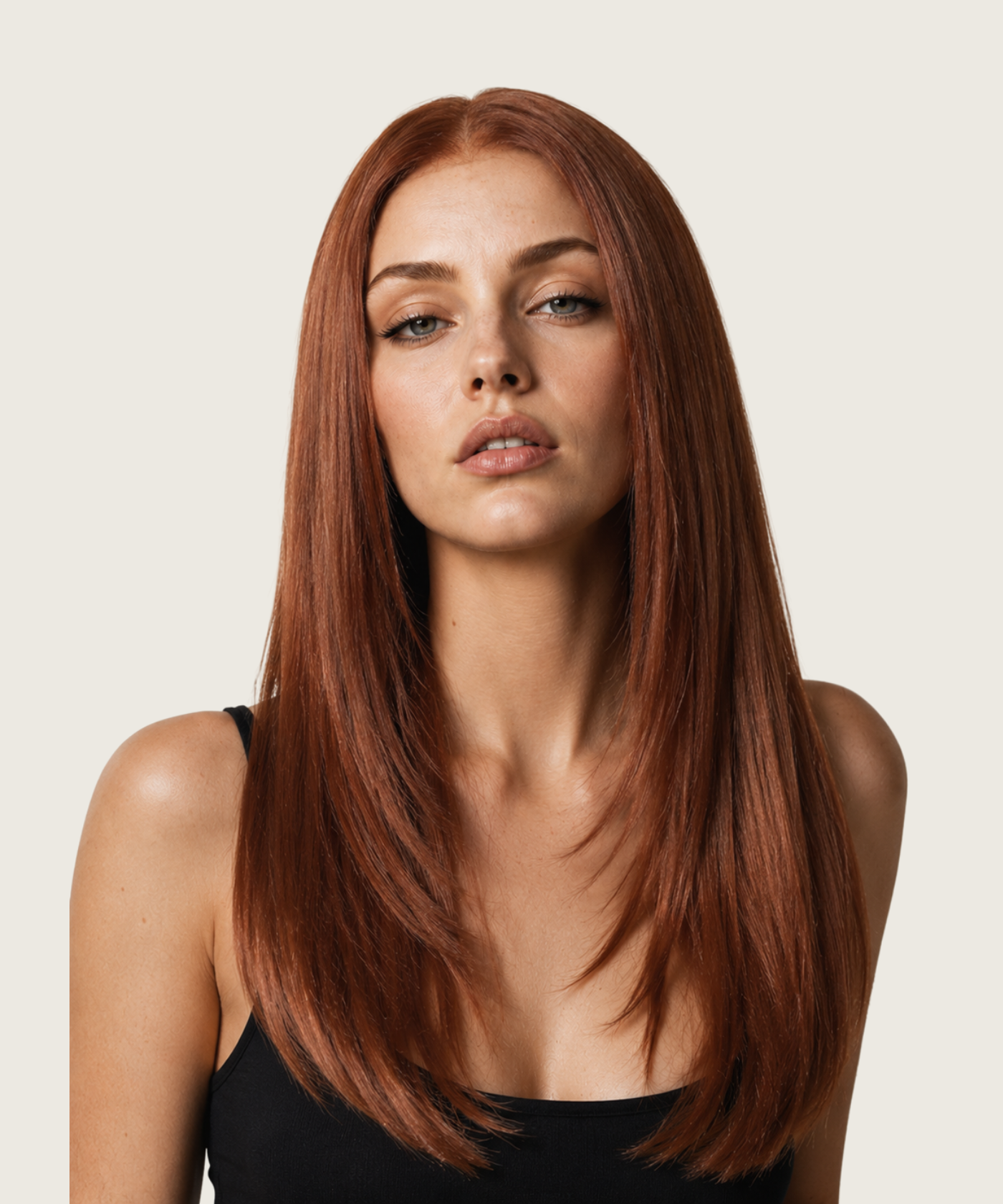 Lexy | Cheveux Mixtes Naturels et Synthétiques | Perruque Longue et Lisse Dégradée Marron Cuivré 60 cm