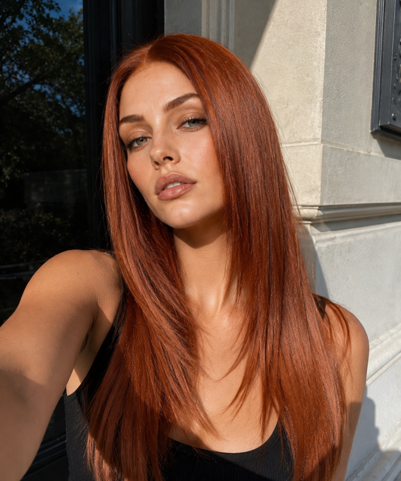 Lexy | Cheveux Mixtes Naturels et Synthétiques | Perruque Longue et Lisse Dégradée Marron Cuivré 60 cm