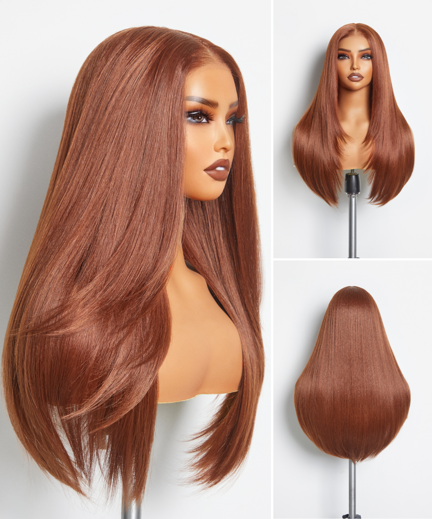 Lexy | Cheveux Mixtes Naturels et Synthétiques | Perruque Longue et Lisse Dégradée Marron Cuivré 60 cm